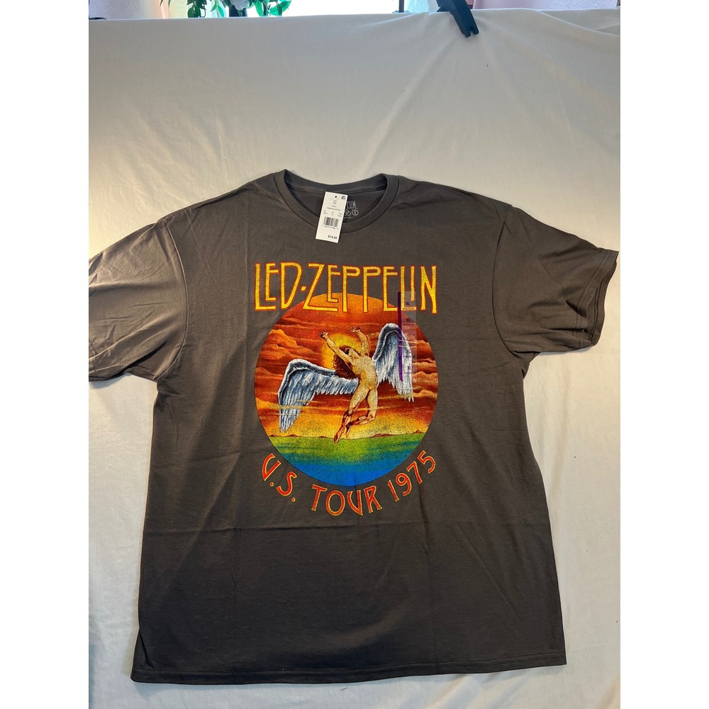 Led Zeppelin US Tour 1975 Graphic Tee Mens XL Gray Athletic Fit Cotton T-Shirt